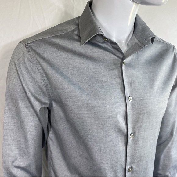 DKNY Men’s Satiny Shaped Slim Fit Natural Stretch Long Sleeve Dress Shirt - Picture 3 of 7